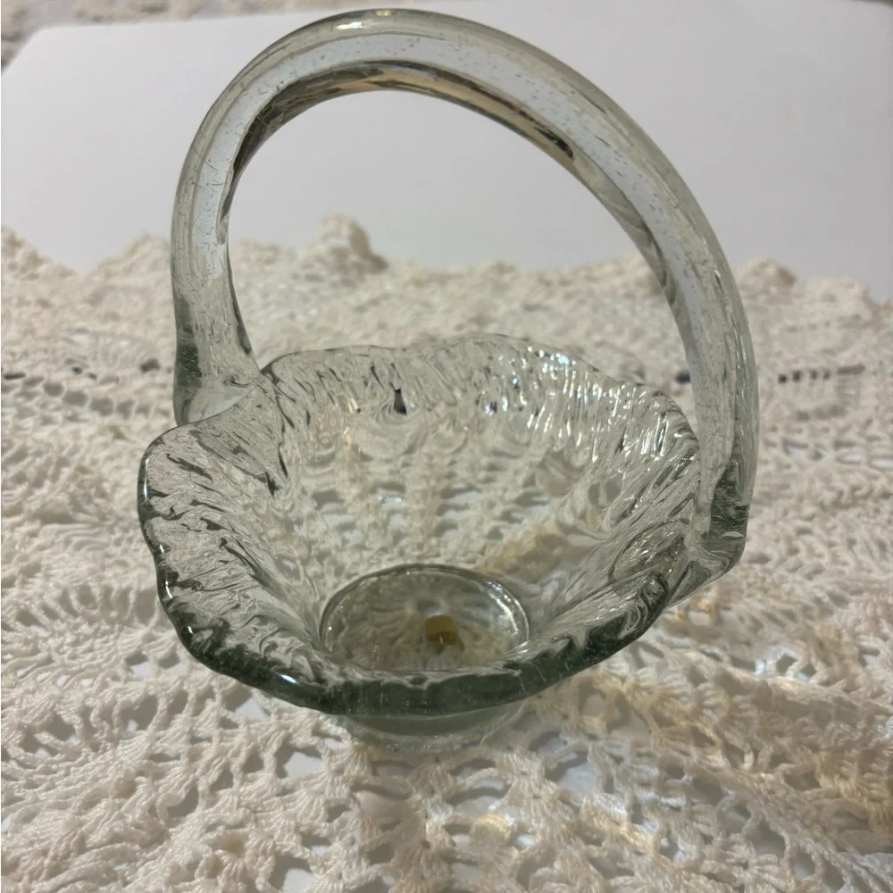 Vintage Blown Glass Basket Made in Mexico